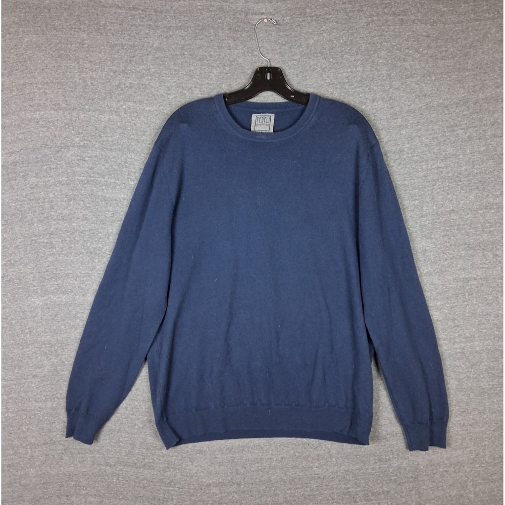 Fedeli Mens Sweater XL Blue Knit 100% Wool Pullover Soft Italian Classic Crew